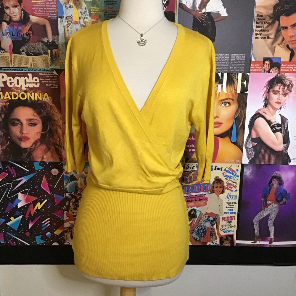 Le Chateau Bright Yellow Wrap-Style V-Neck Top